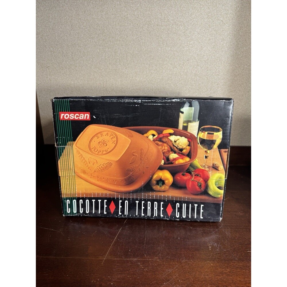 Vintage Roscan Braten Topf Large Terra-Cotta Roaster/Baker with Lid from Taiwan